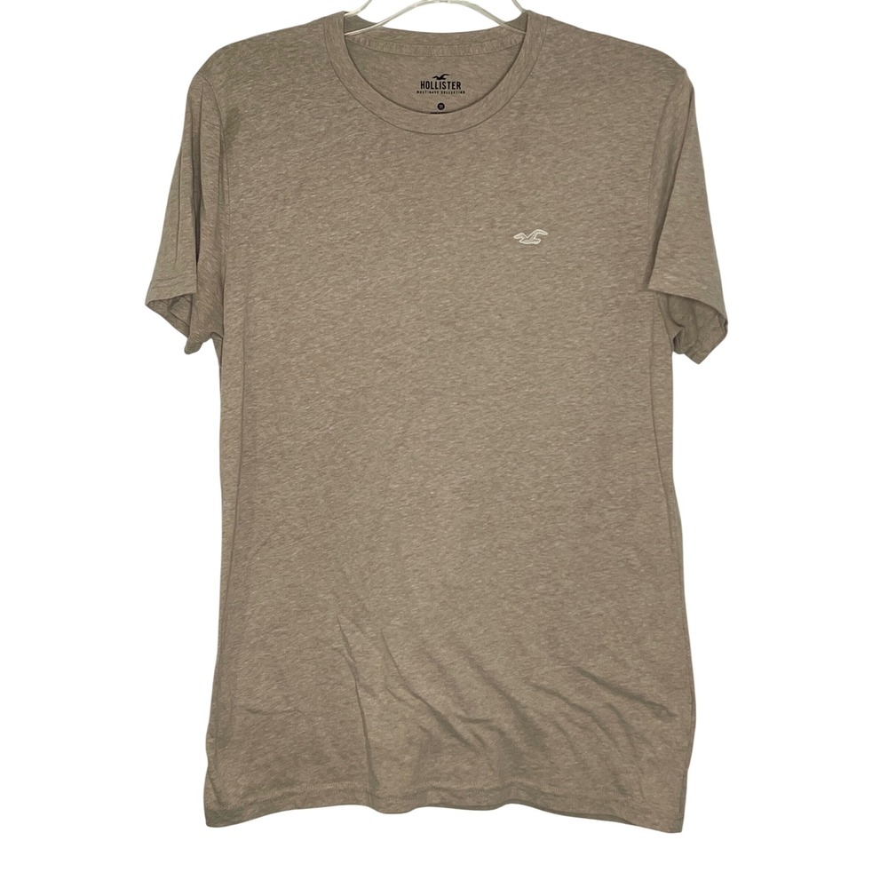 Hollister Men's Medium Tan Heather Must-Have Collection Crewneck T-Shirt Logo